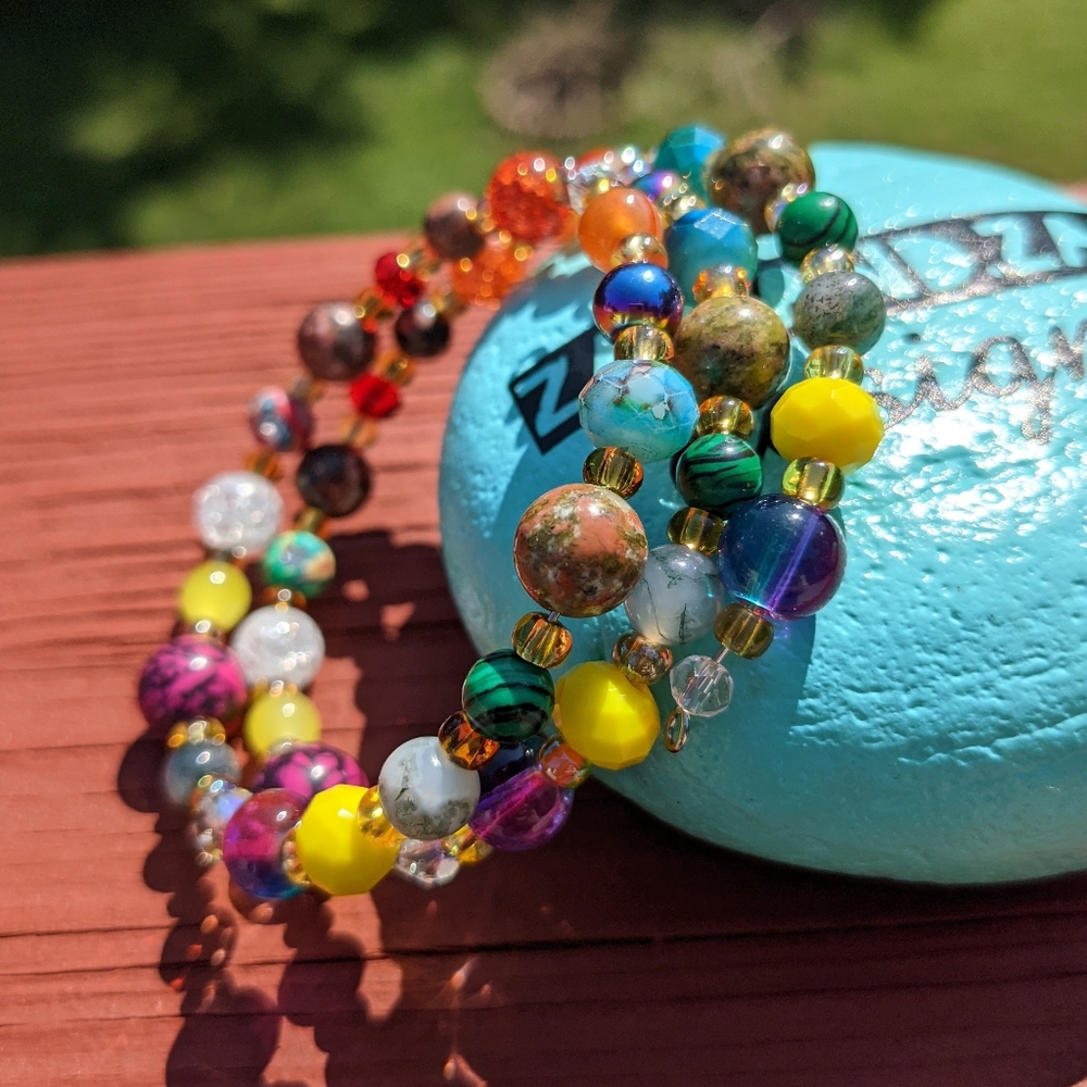 NEW Howlite Unakite Crystals Gemstone Energy Bracelet Handmade Cute Sparkly - Picture 6 of 17
